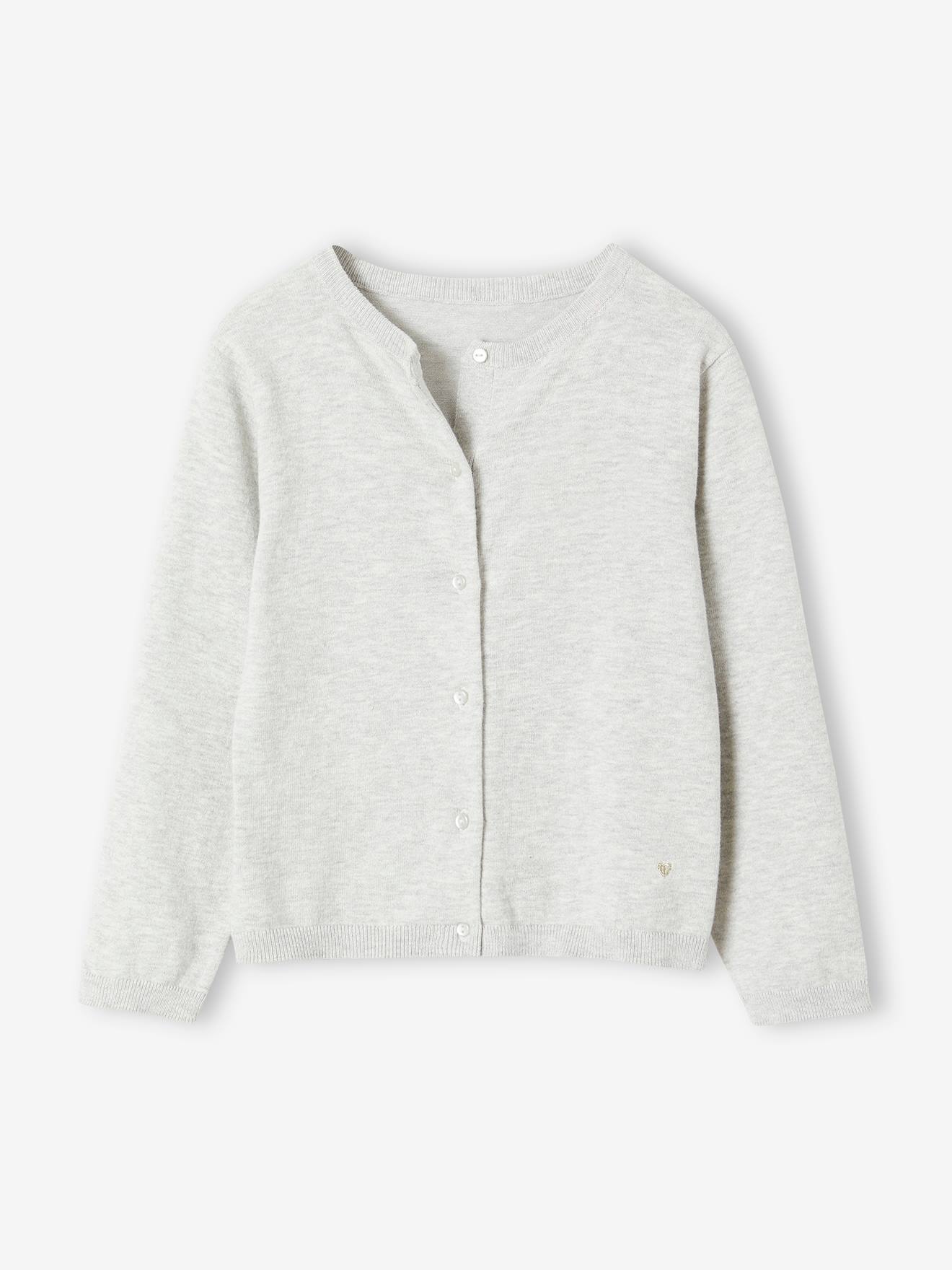 Gilet fille en maille fine gris chiné
