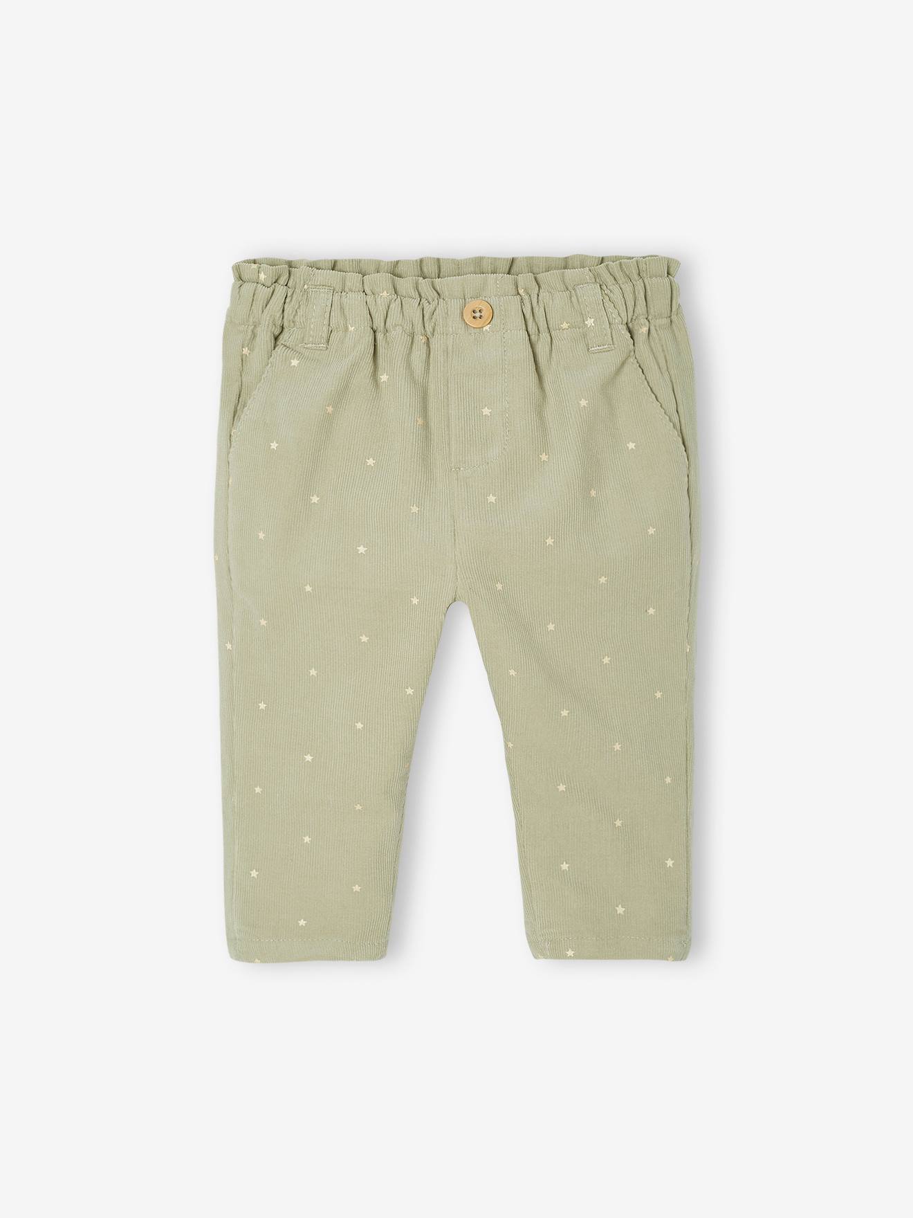 Pantalon paperbag en velours bébé vert d'eau