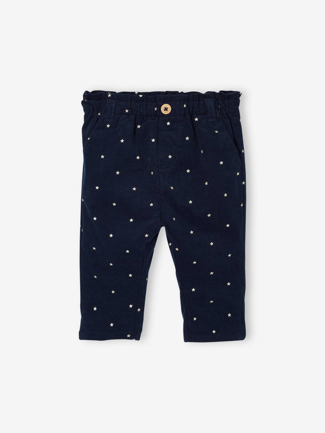 Pantalon paperbag en velours bébé marine