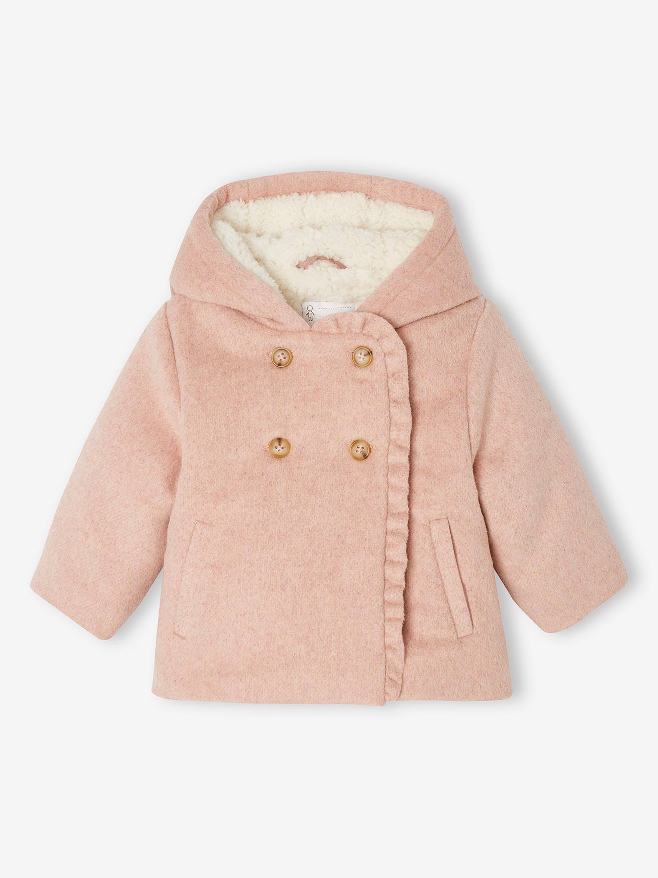 Manteau en drap de laine bébé rose