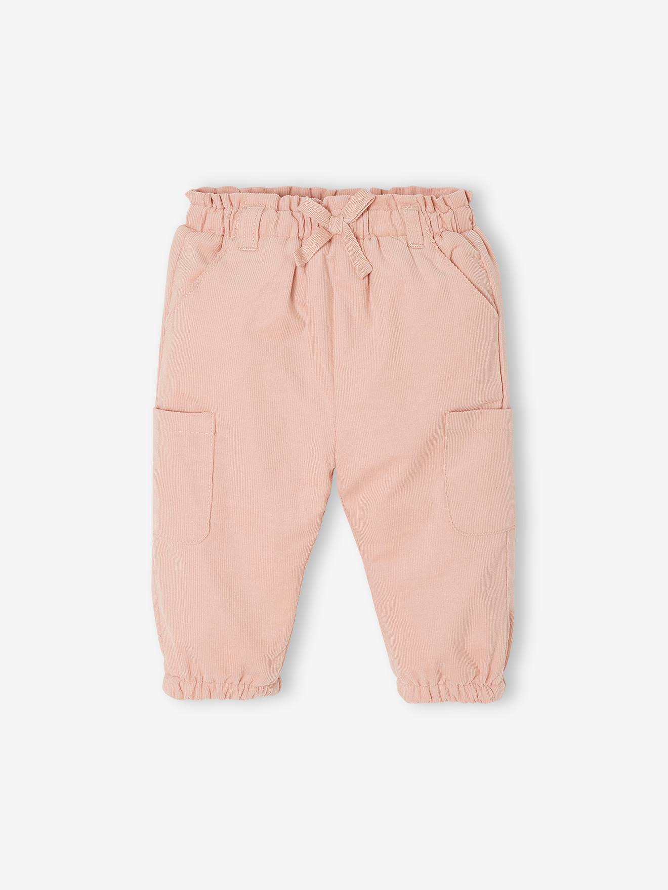 Pantalon battle velours doublé polaire bébé rose poudré