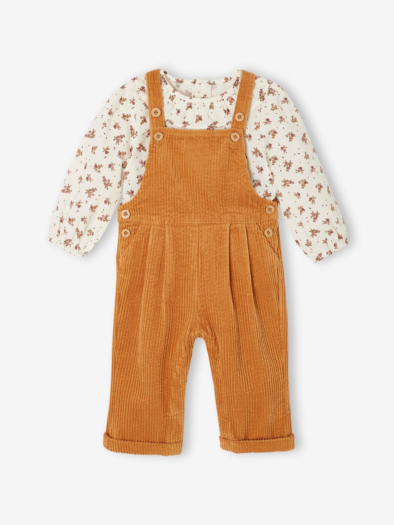 Ensemble blouse + salopette bébé caramel