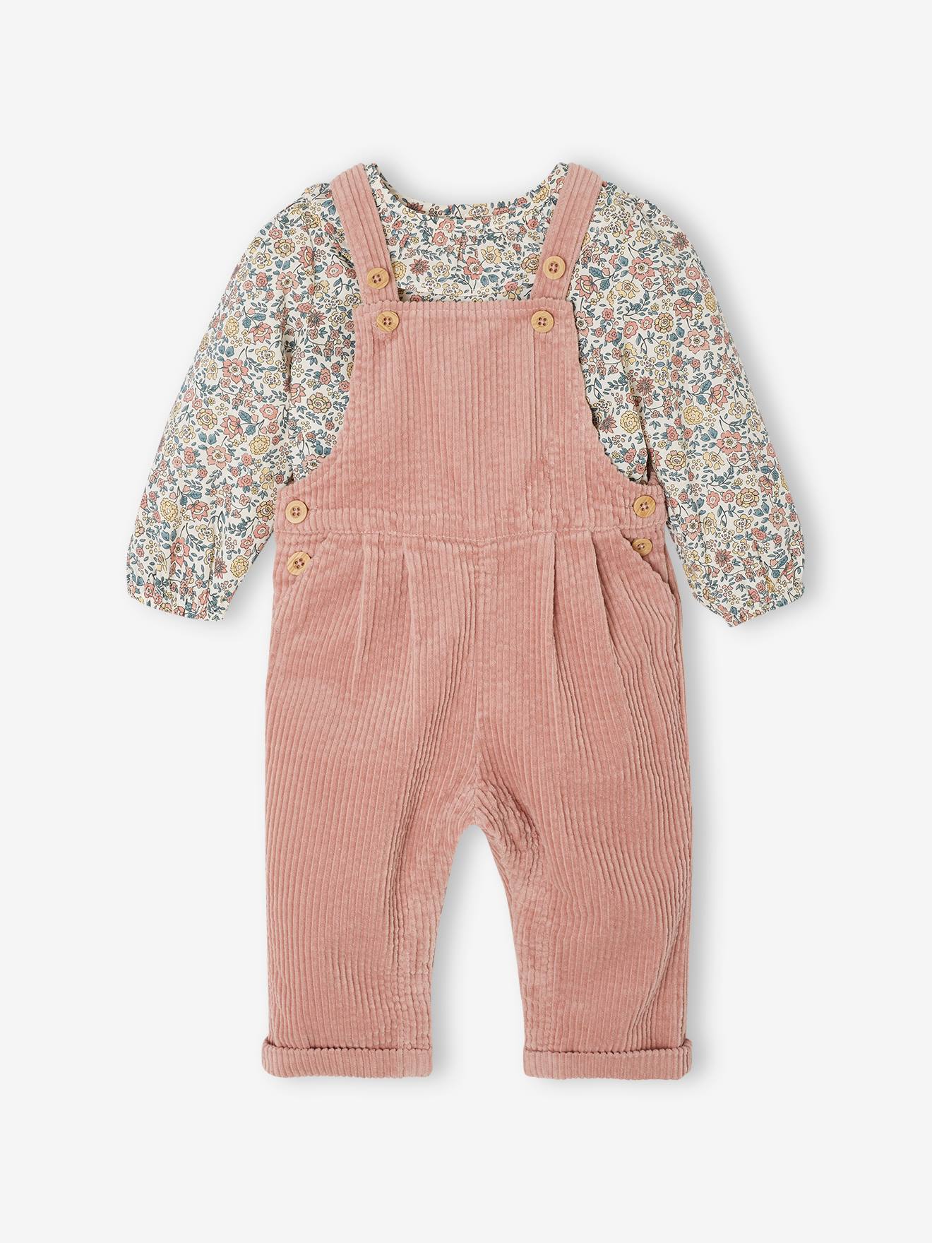 Ensemble blouse + salopette  bébé vieux rose