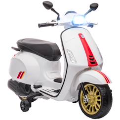 Jouet-Scooter électrique enfant AIYAPLAY Vespa 6 V dim. 107L x 47l x 73H cm Musique MP3 Port USB Phare 2 roulettes, pour 3-6 ans, Blanc