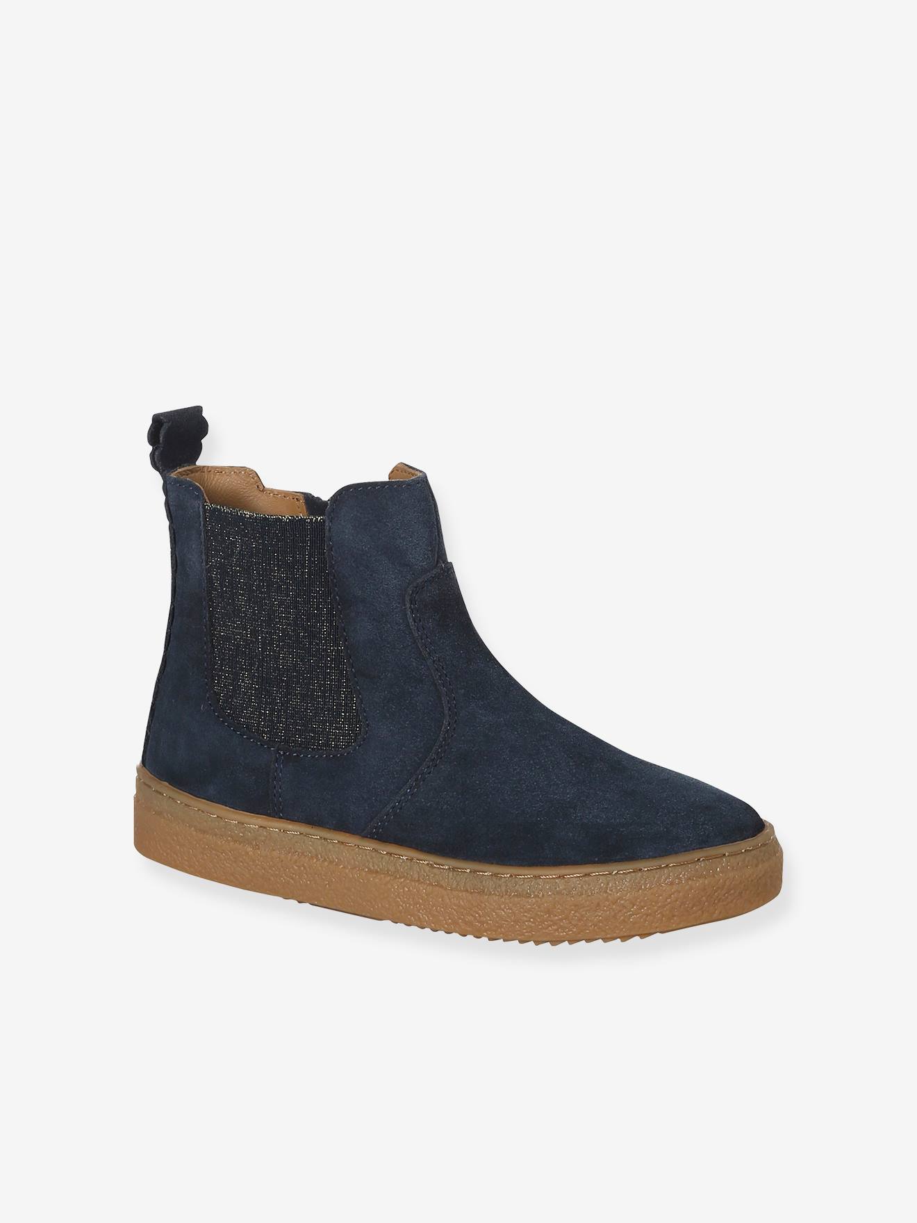 Boots cuir fille zippées et élastiquées marine