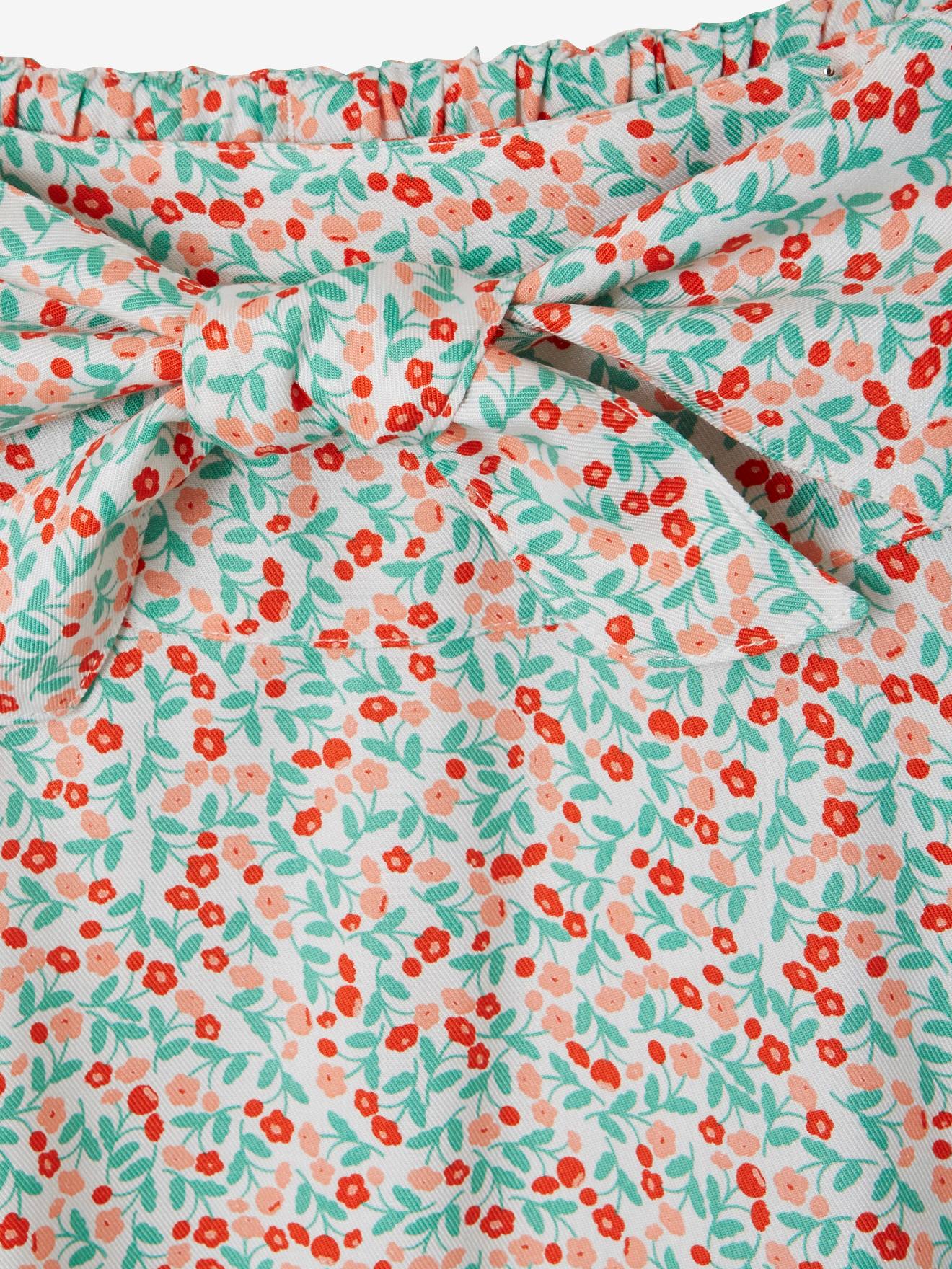 Jupe tournante fille ceinture à nouer blanc imprimé