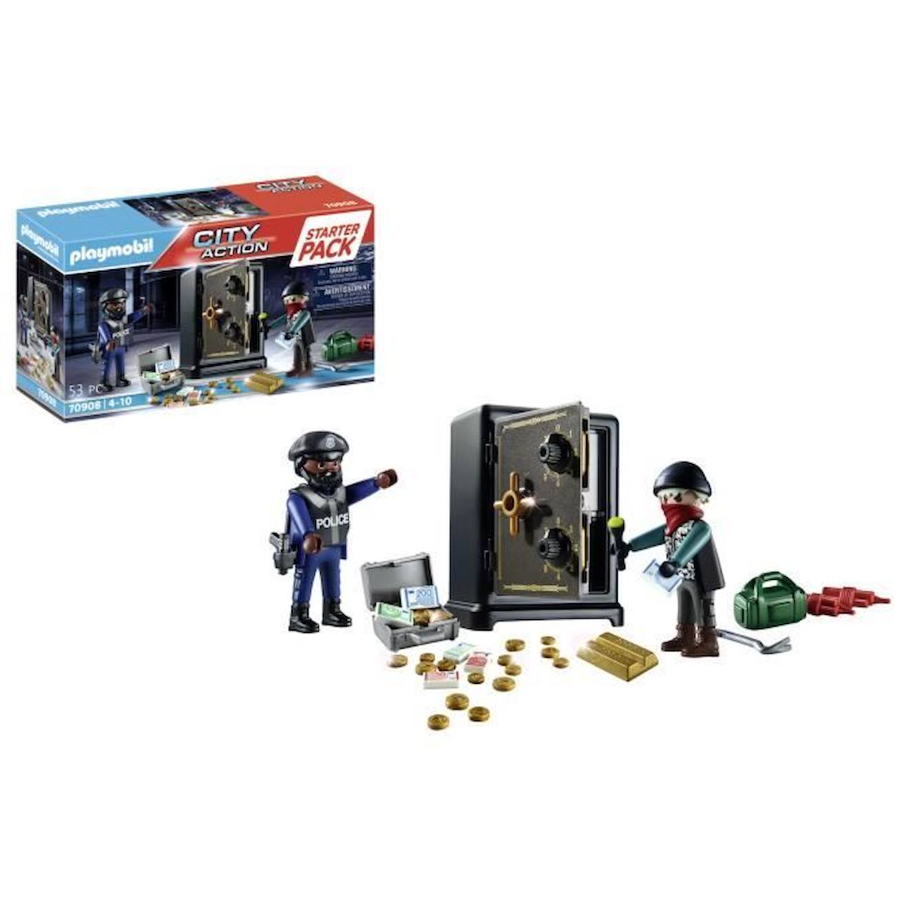 PLAYMOBIL - Playmobil 70908 Starter Pack Policier Cambrioleur De Coffre-fort, Les Policiers, Dès 5 Ans Marron