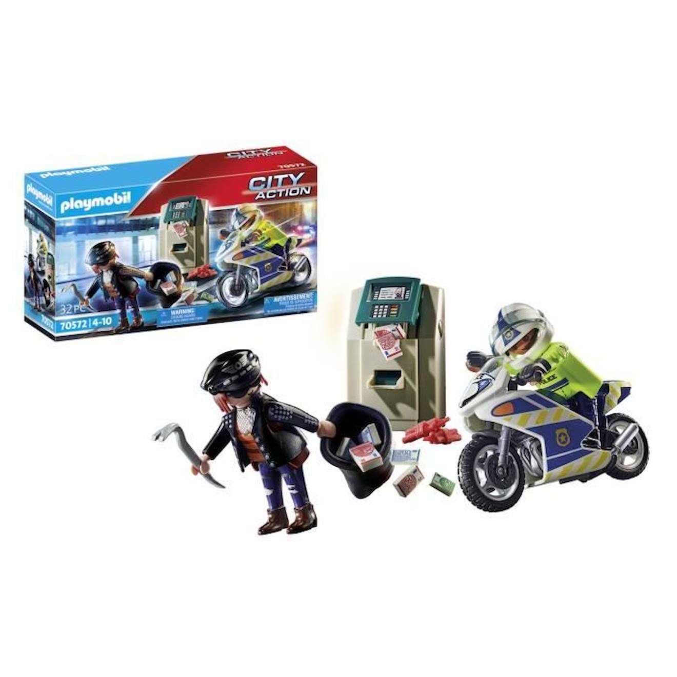 PLAYMOBIL - Playmobil 70572 Policier En Moto Et Voleur, City Action, Les Policiers, Dès 4 Ans Bleu