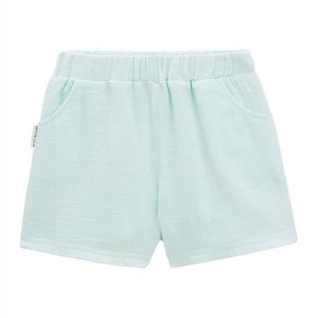 Bébé-Short bébé en gaze de coton - Dahlia - Bleu - Taille élastique - Matière douce - Poches