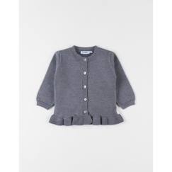 -Cardigan en tricot - Non spécifié - Gris chiné - Boutons en nacre - Volants - Bords côtes