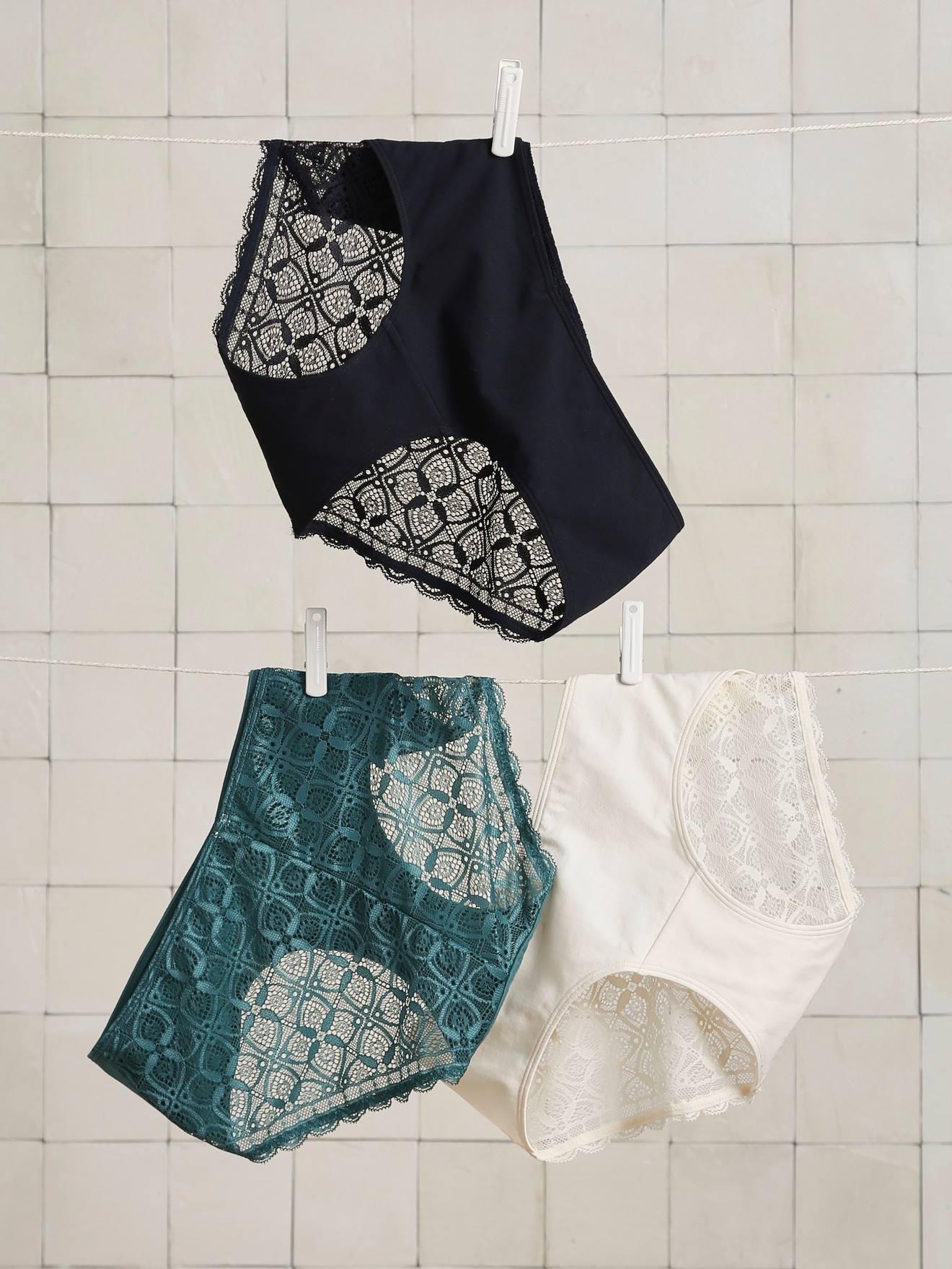Lot de 3 culottes de grossesse coton/dentelle vert émeraude