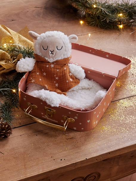 Vertbaudet - Doudou mouton bi-matière avec mallette beige