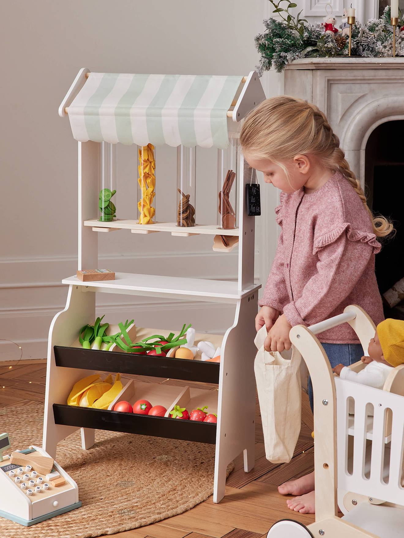 Marchande fruits et légumes en vrac en bois FSC® beige