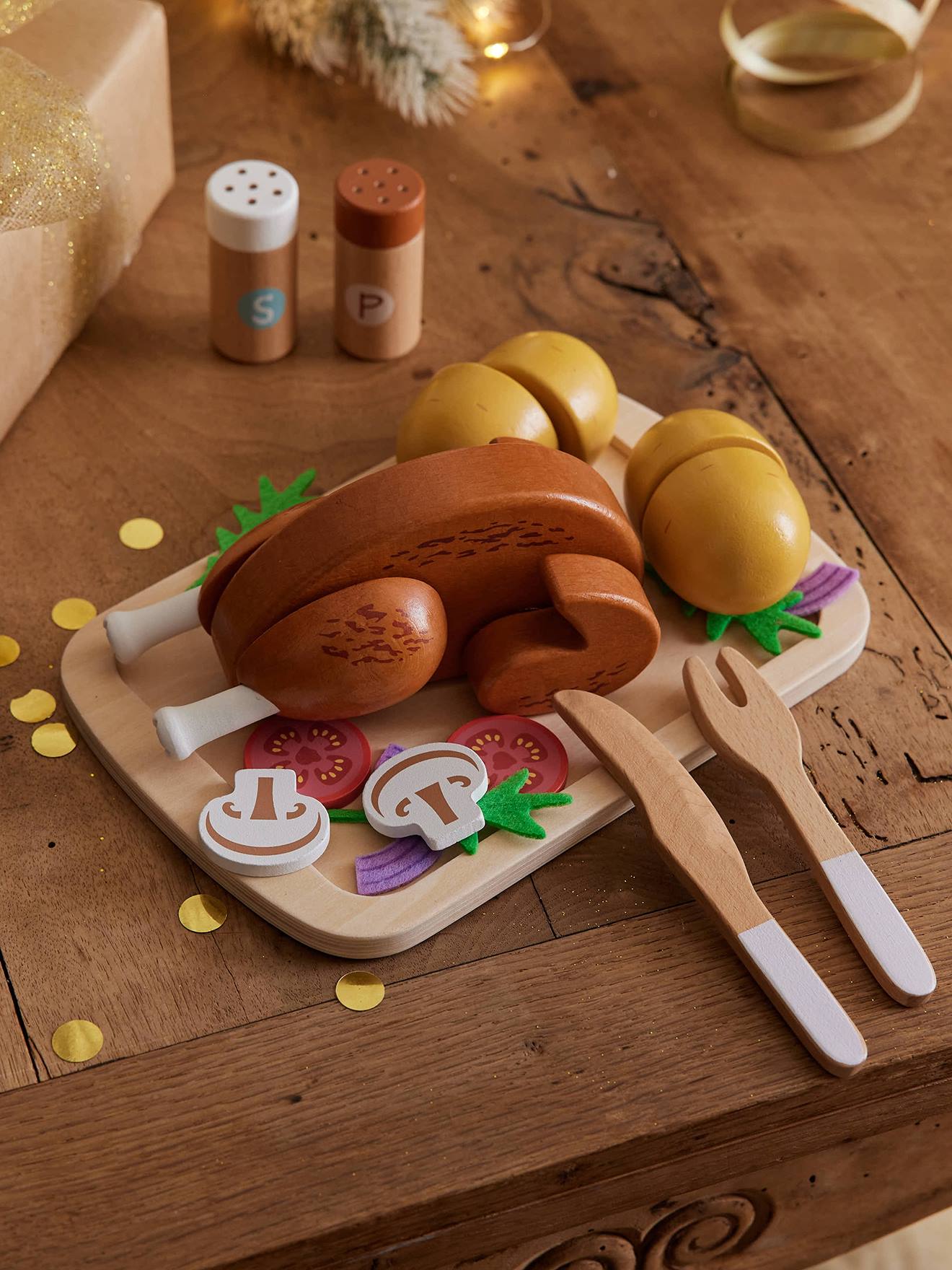 Poulet rôti et accessoires en bois FSC® jaune - Vertbaudet