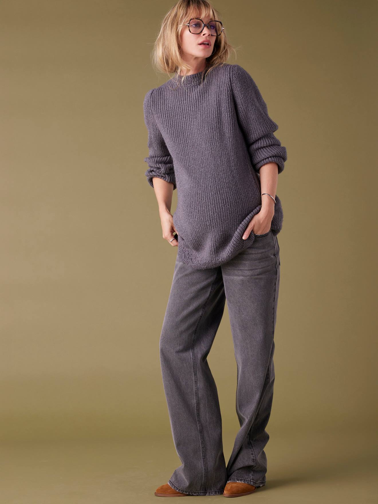 Pull grossesse et allaitement devant/dos évolutif anthracite