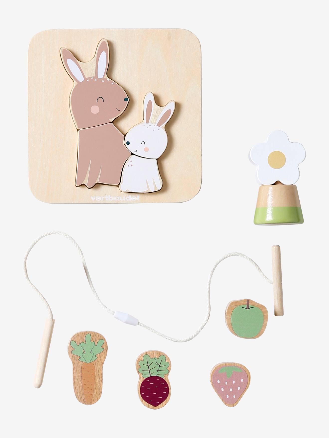 Coffret 3 jeux d'éveil en bois FSC® rose