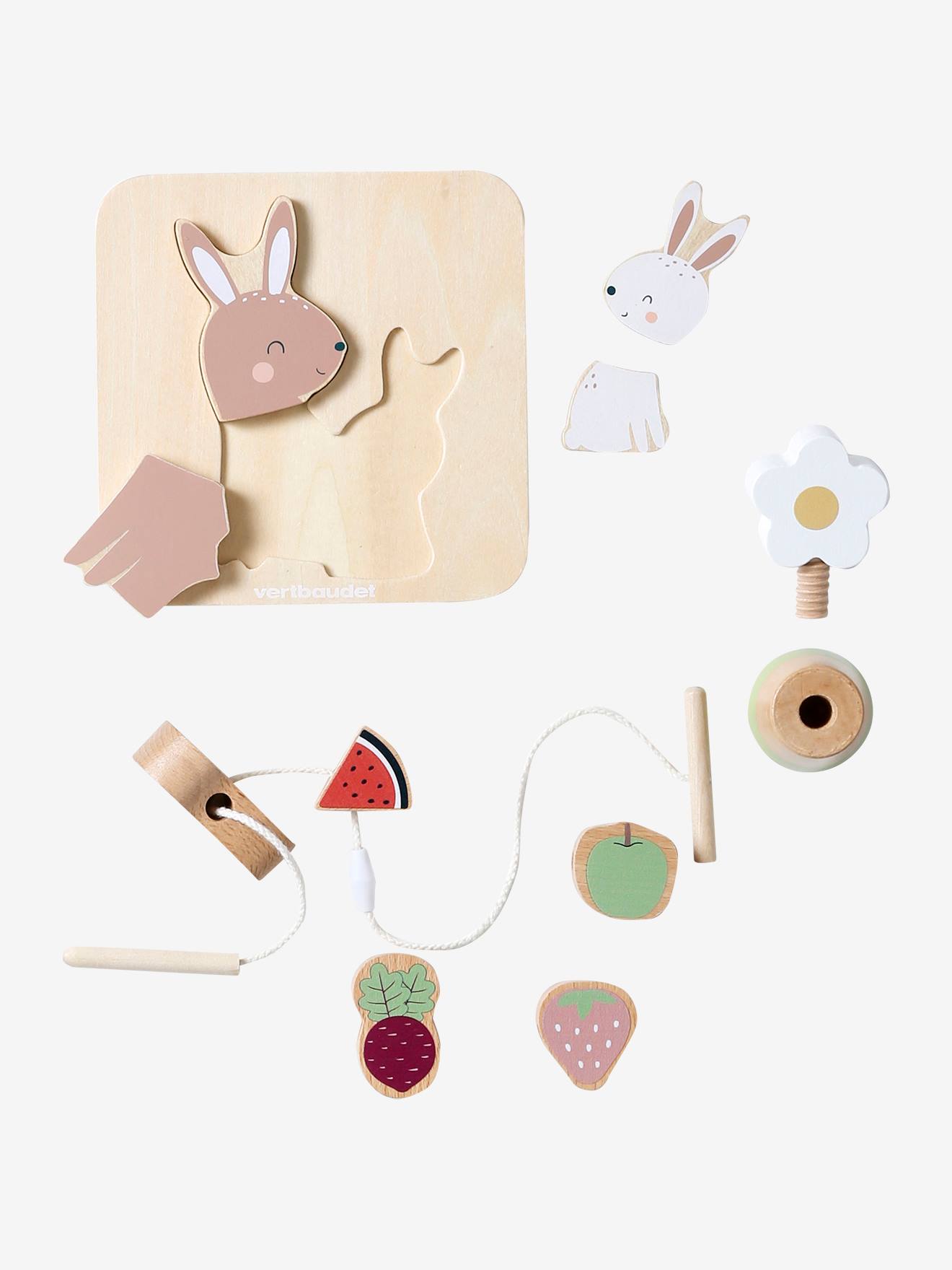 Coffret 3 jeux d'éveil en bois FSC® rose (Vertbaudet) - Image 1