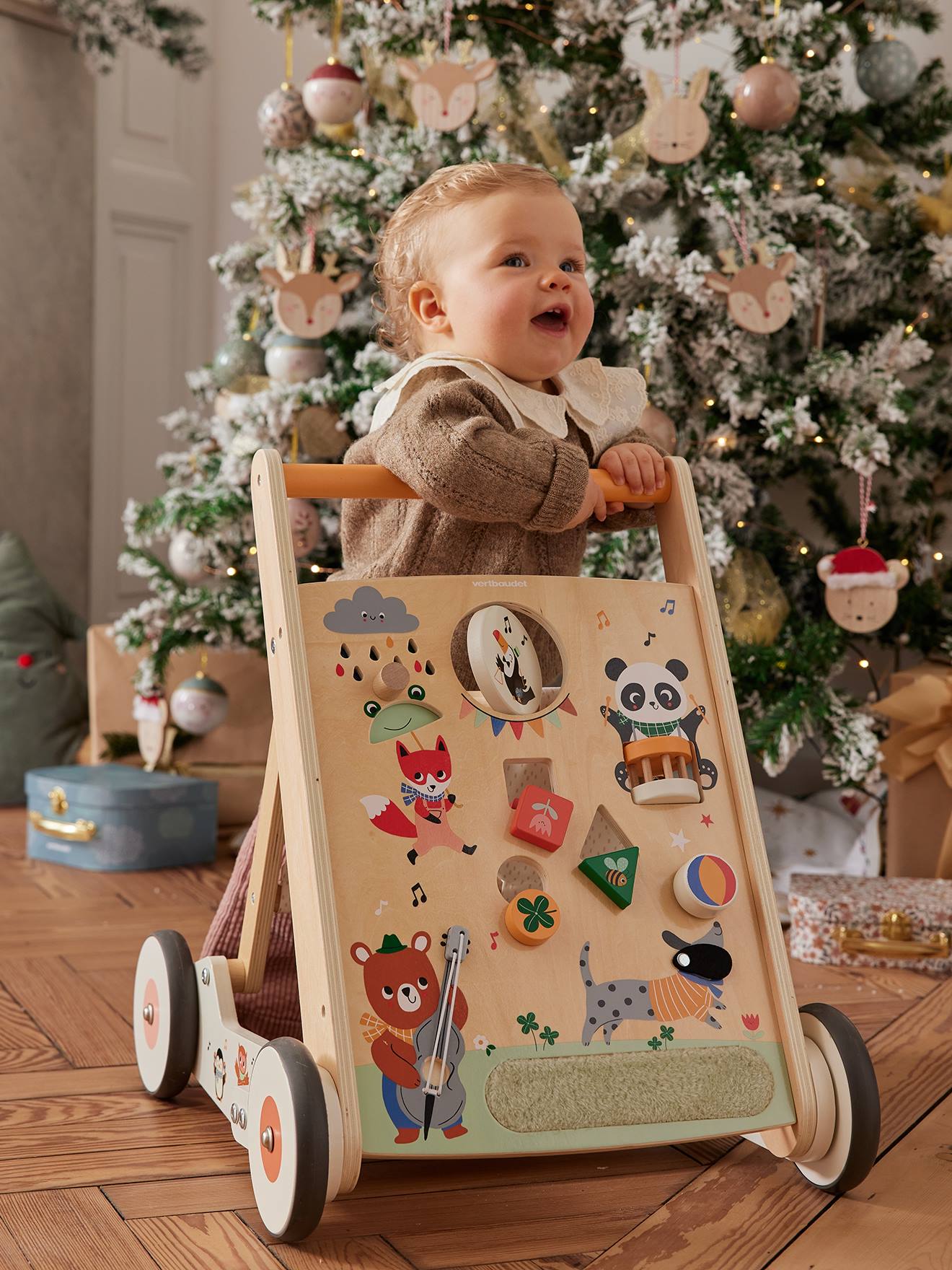 Chariot de marche pliable Les animaux joyeux en bois FSC® bois
