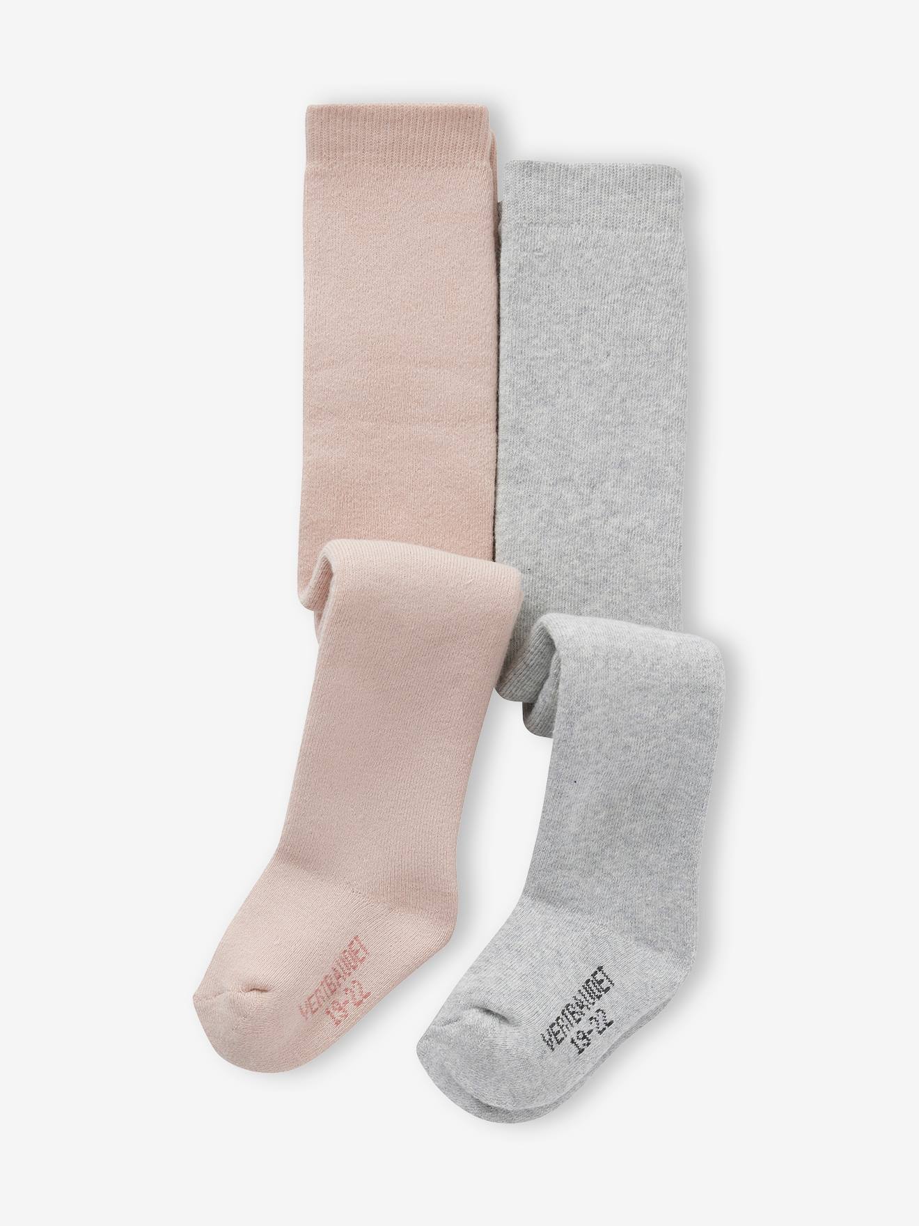 Lot de 2 paires de collants bébé fille en maille bouclette douillette à l'intérieur gris chiné