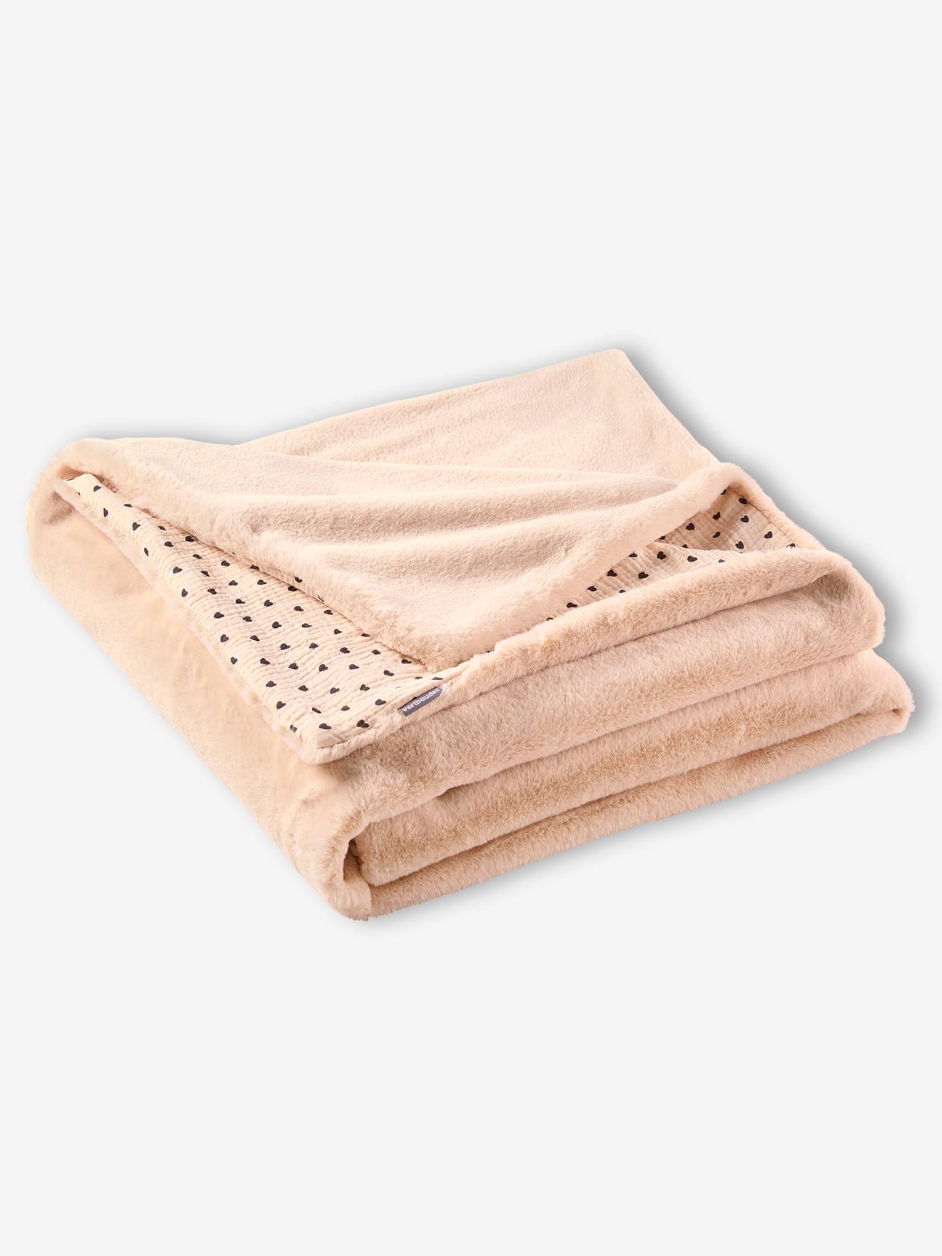 Couverture gaze de coton et fausse fourrure LOVELY LÉO rose imprimé