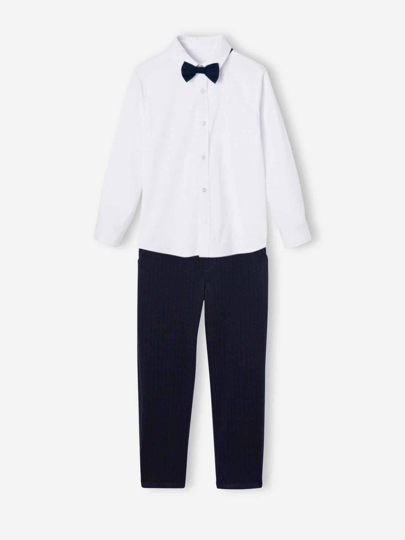 Ensemble Noël chemise + pantalon à chevrons + noeud pap' garçon noir