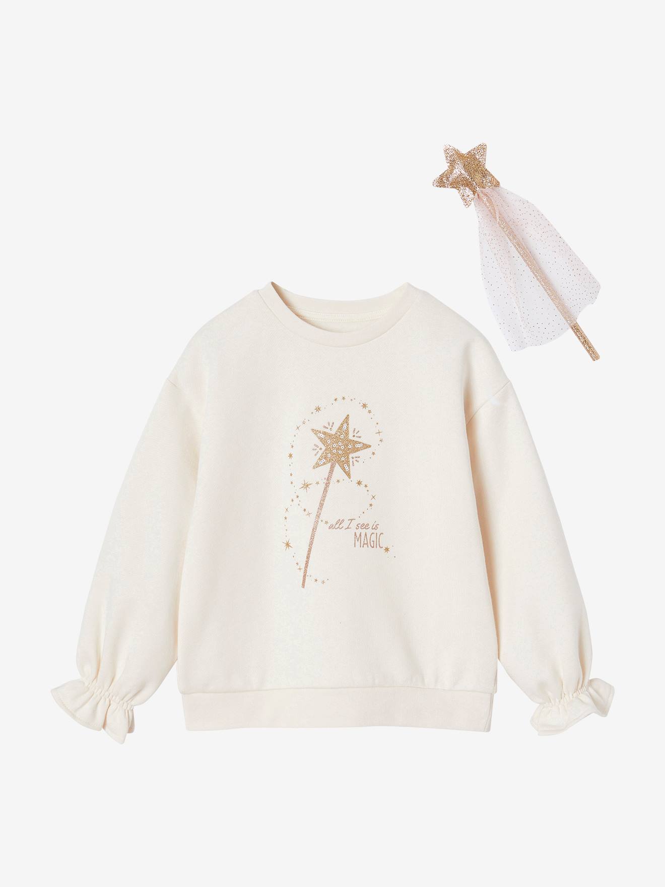 Coffret de Noël baguette magique fille sweat + baguette écru