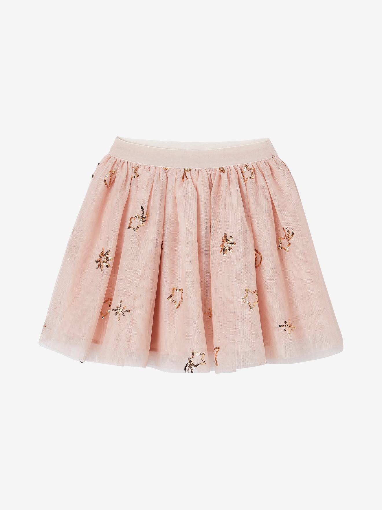 Jupe de fête fille en tulle étoiles en sequins rose poudré