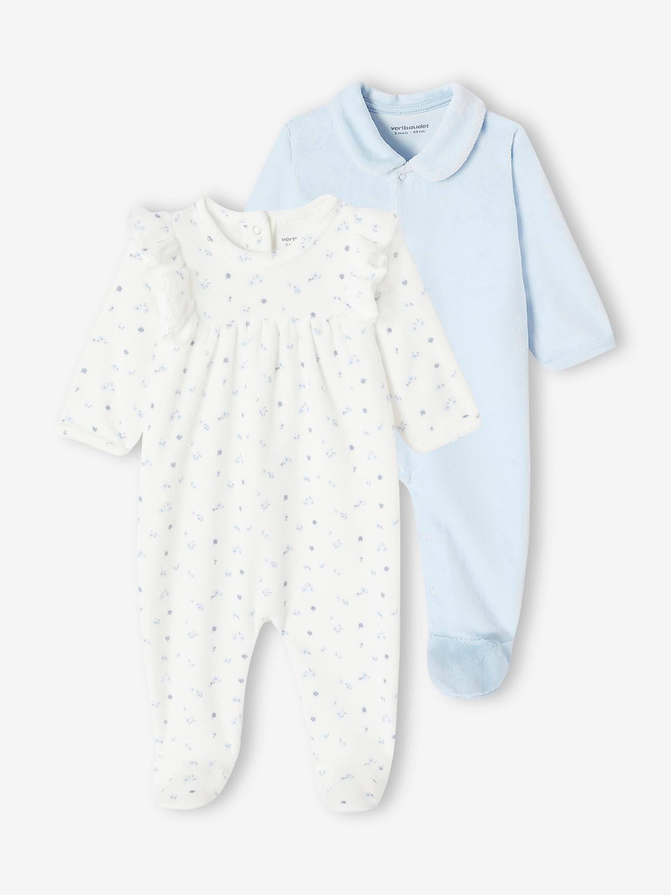 Lot de 2 dors-bien bébé fille en velours bleu ciel