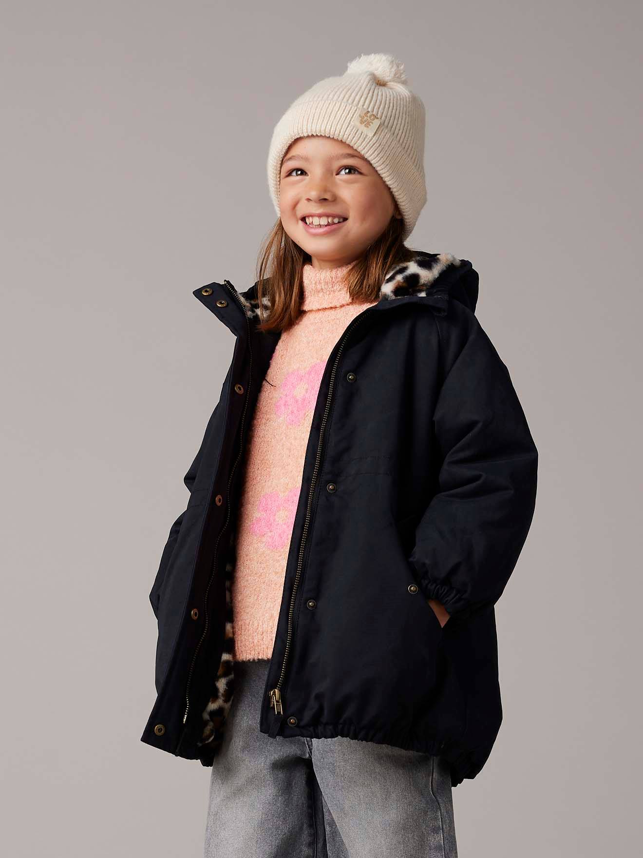 Parka fille à capuche doublée imitation fourrure noir