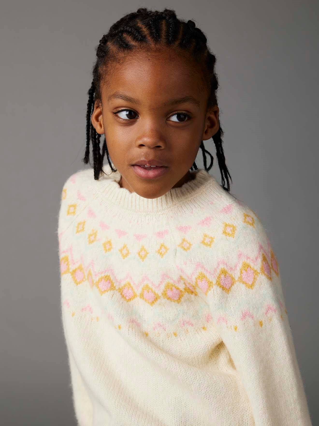 Pull jacquard fille écru