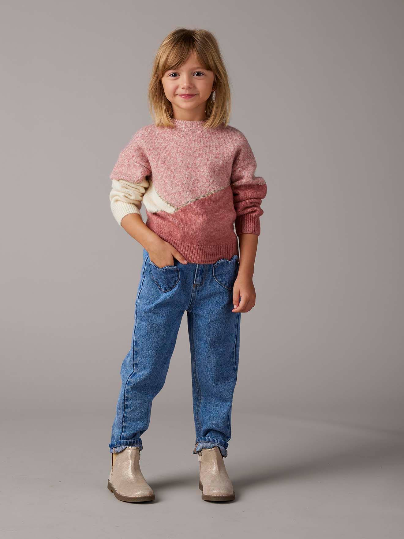 Jean paperbag fille poches coeur bleu moyen