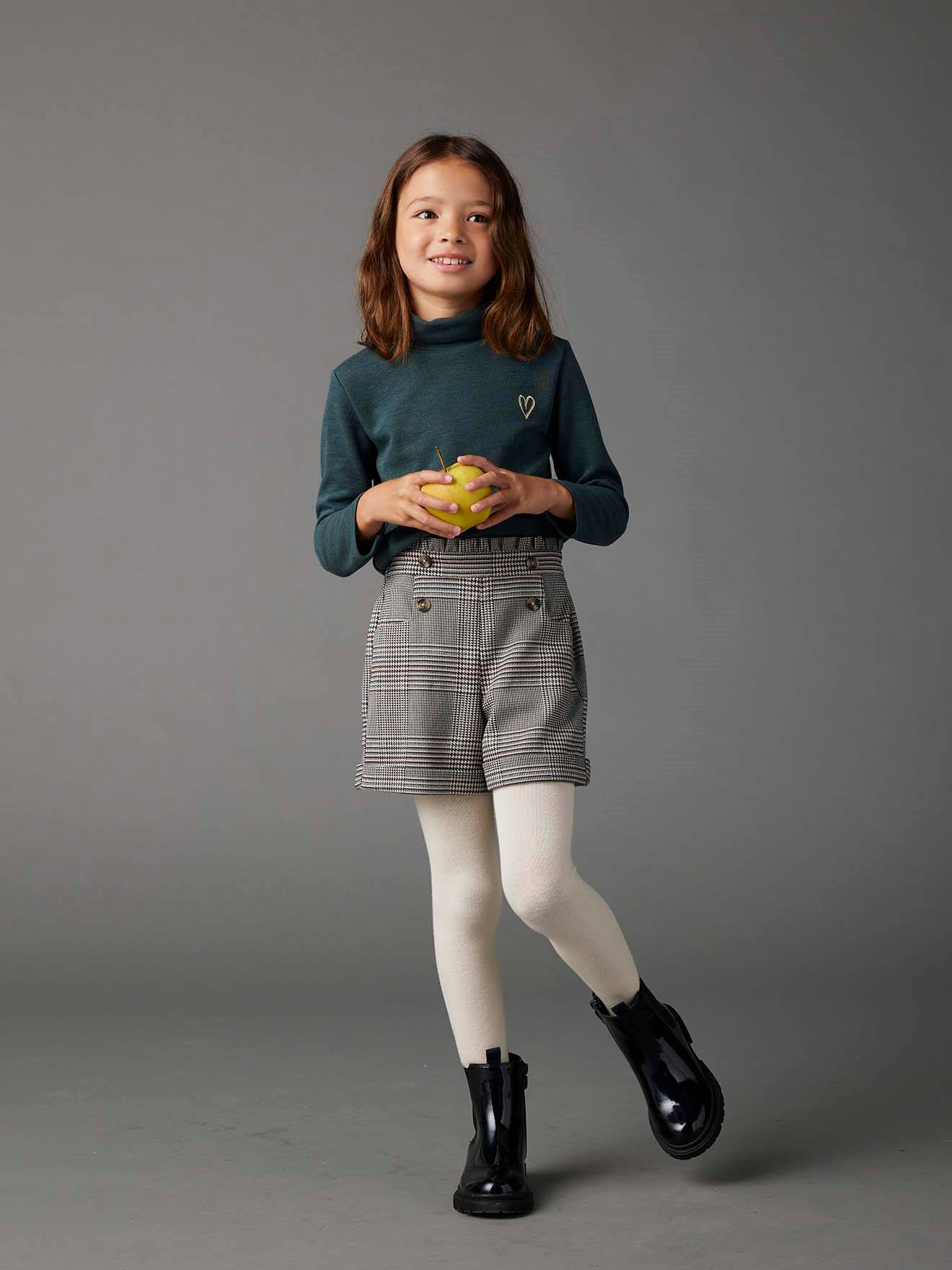 Short en flanelle carreaux fille carreaux marine