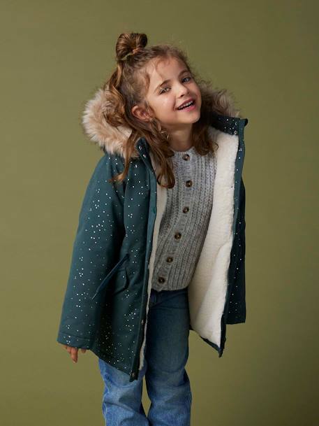 Parka à paillettes glitter fille doublée fausse fourrure  - vertbaudet enfant