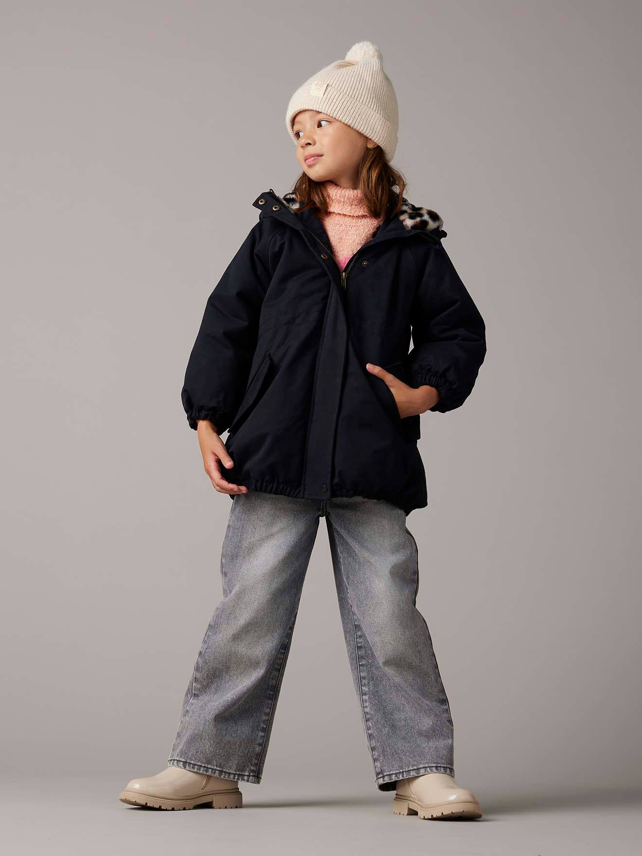 Parka fille à capuche doublée imitation fourrure noir