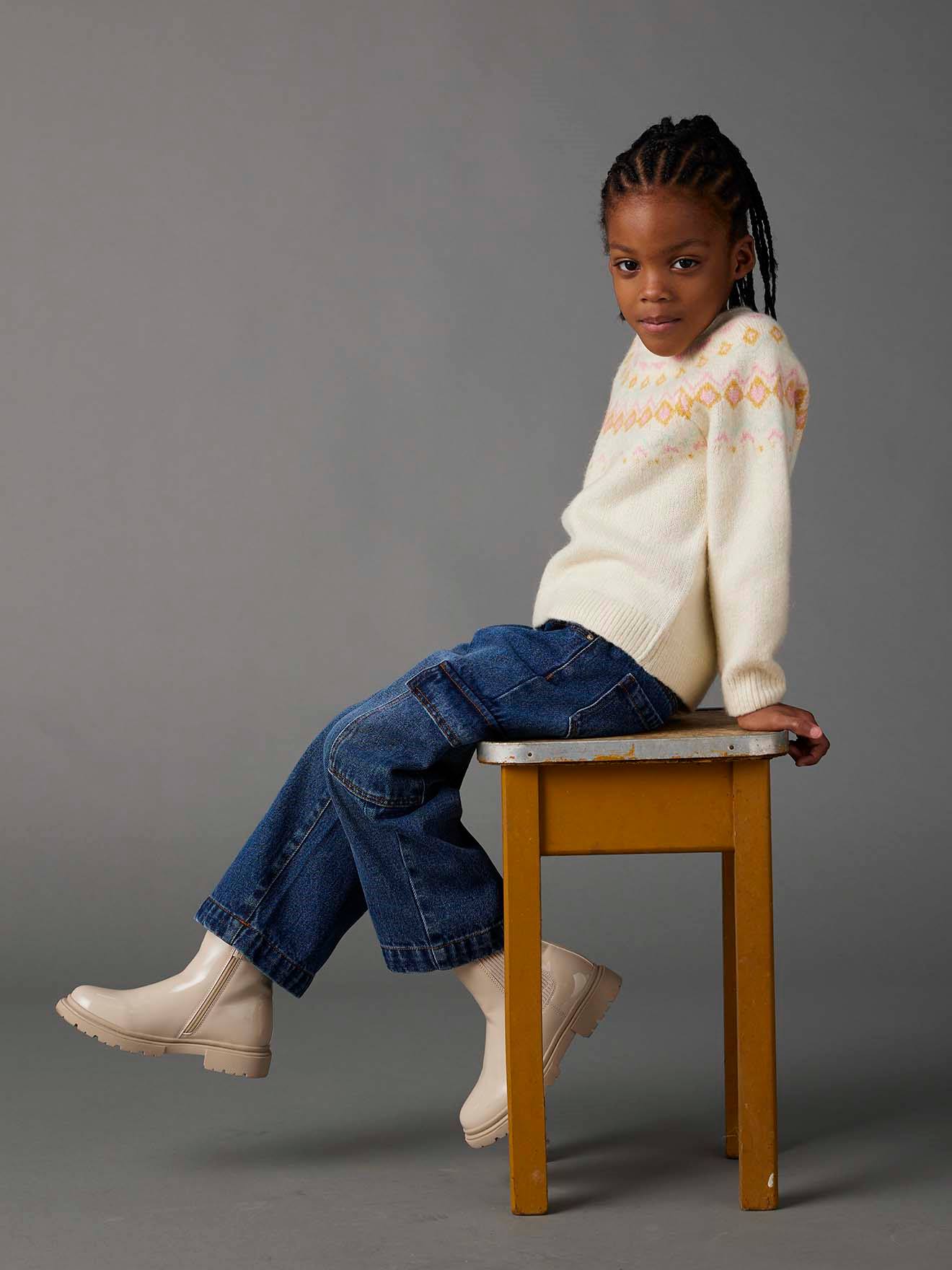 Jean large cargo fille bleu foncé