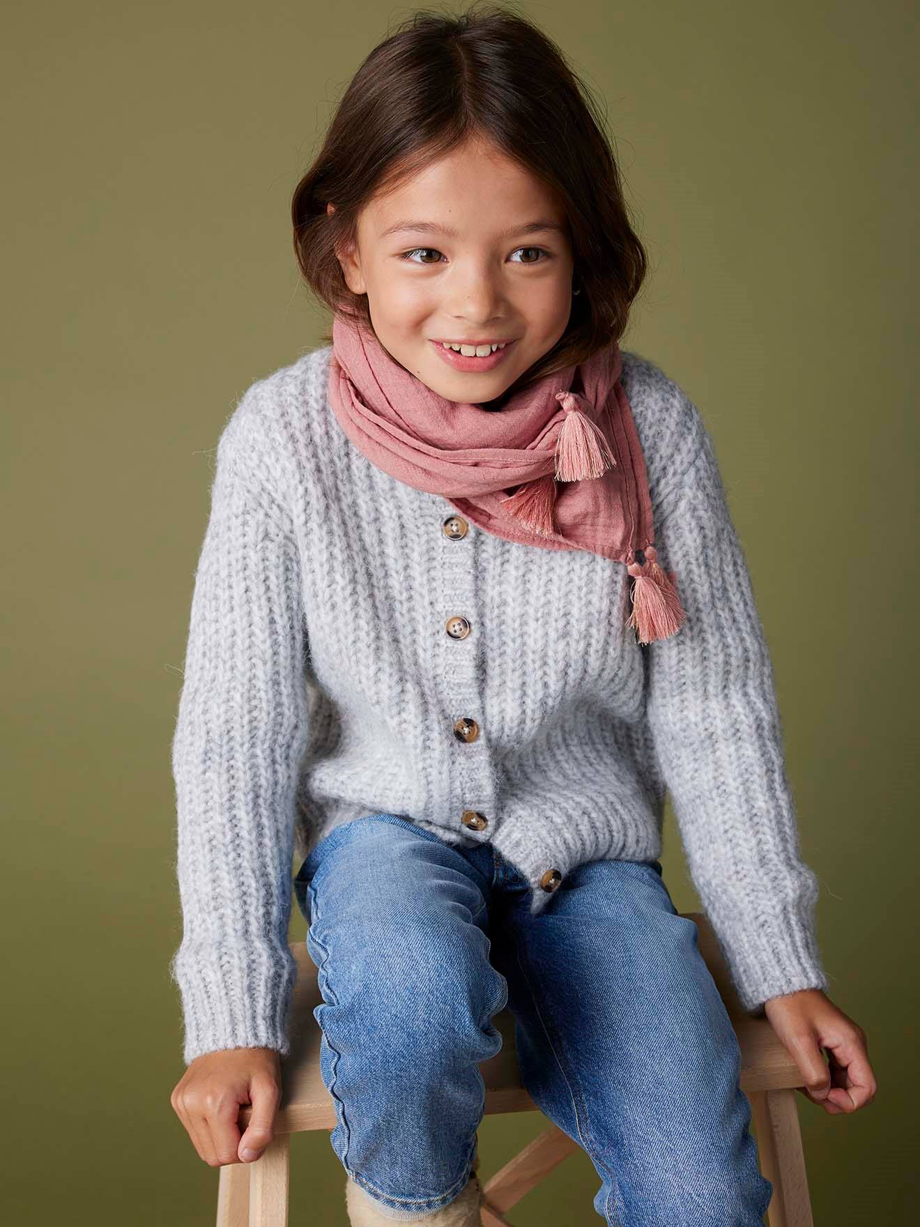 Foulard uni personnalisable à pompons fille en coton bio blush