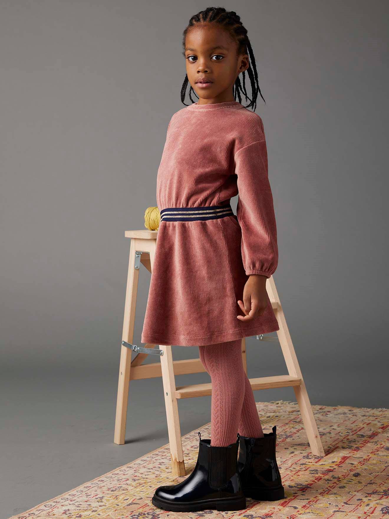 Robe en velours ceinture rayée irisée fille bois de rose