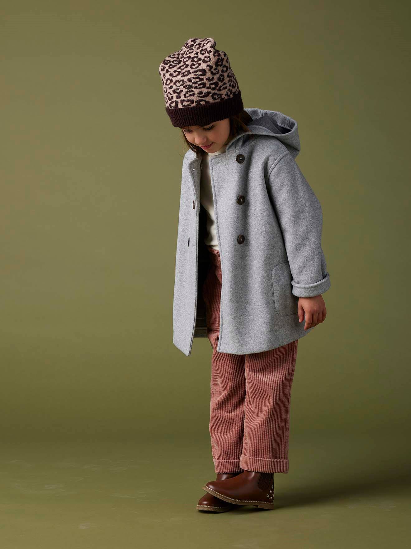 Manteau à capuche en lainage effet flanelle fille gris chiné