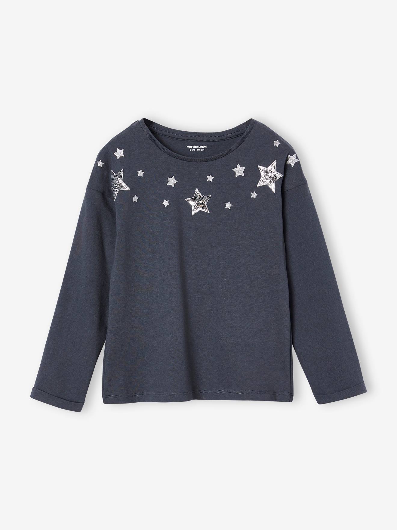 T-shirt de Noël étoiles brillantes fille anthracite
