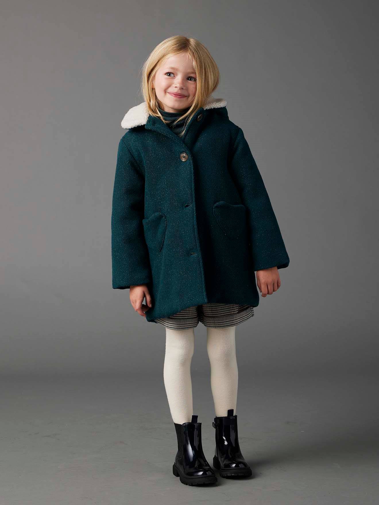 Manteau à capuche fille vert émeraude