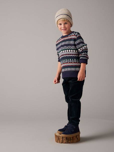 Pantalon en velours côtelé garçon facile à enfiler bleu ardoise+vert sapin 8 - vertbaudet enfant 