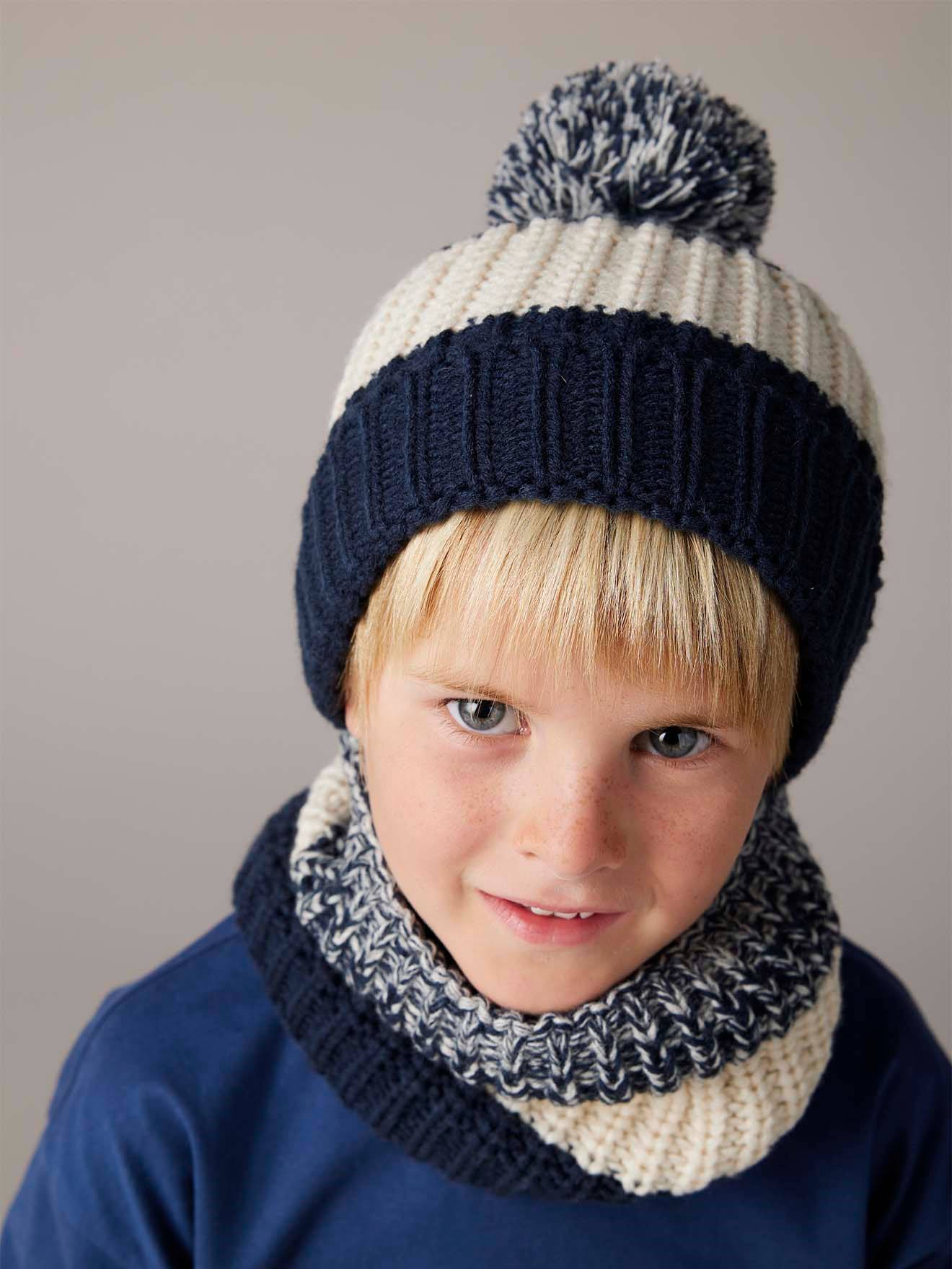 Ensemble colorblock bonnet snood gants garcon bleu nuit