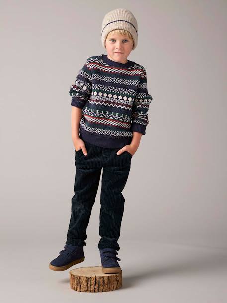 Pantalon en velours côtelé garçon facile à enfiler bleu ardoise+vert sapin 6 - vertbaudet enfant 