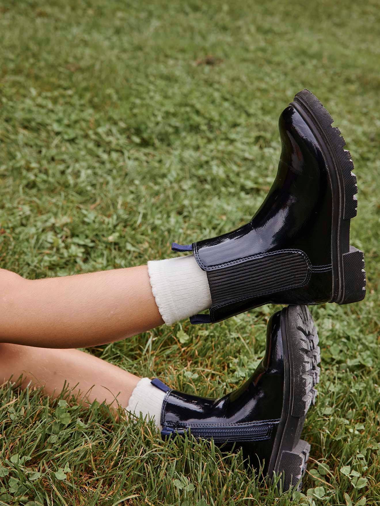 Boots enfant fille synthétique zippées et élastiquées marine