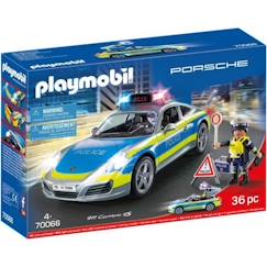 Jouet-Jeux d'imagination-PLAYMOBIL 70066 Porsche 911 Carrera 4S Police, 2 policiers et accessoires, Effets sonores et lumineux, Dès 4 ans