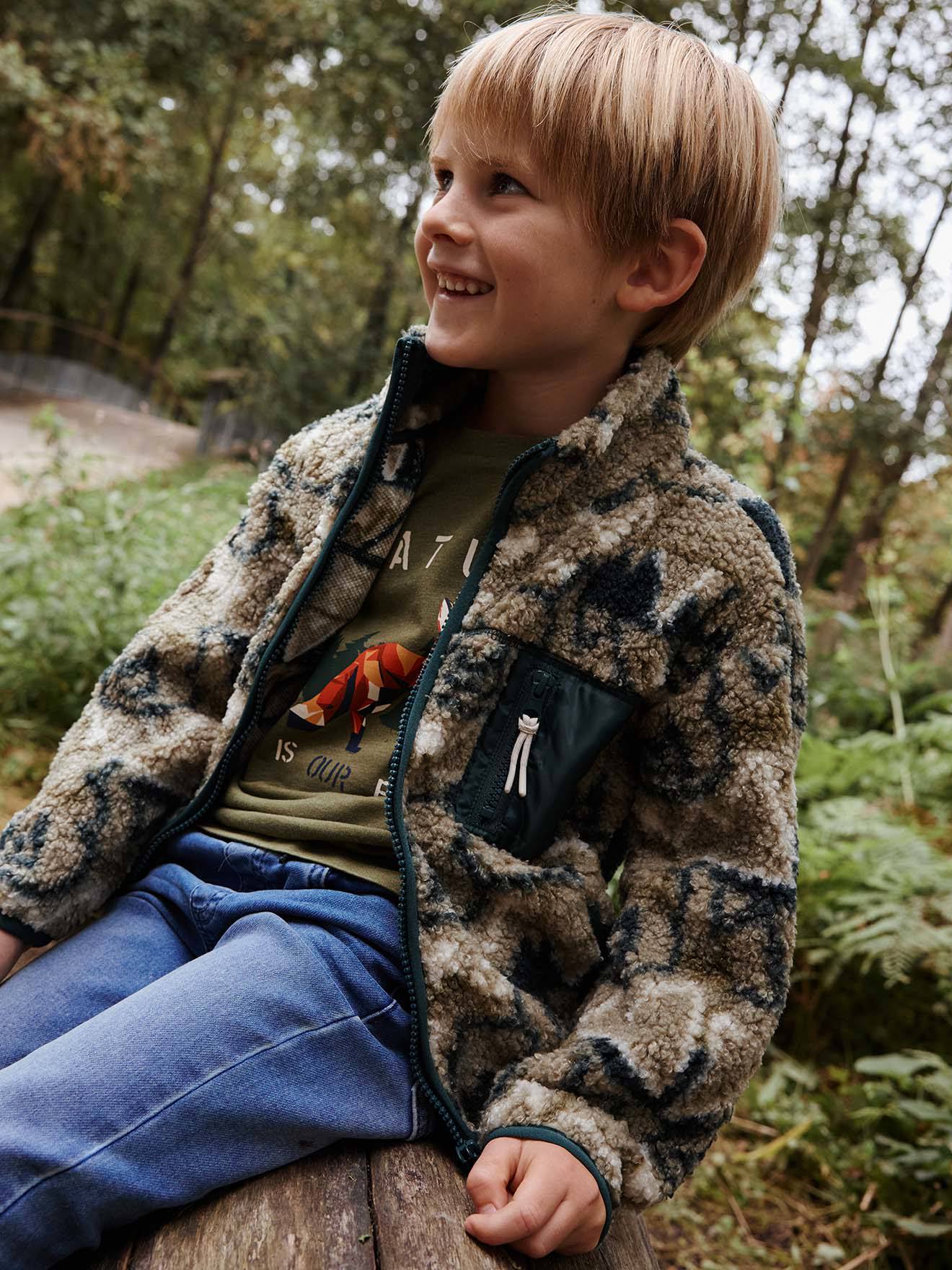 Sweat zippé en polaire camouflage garçon vert sauge