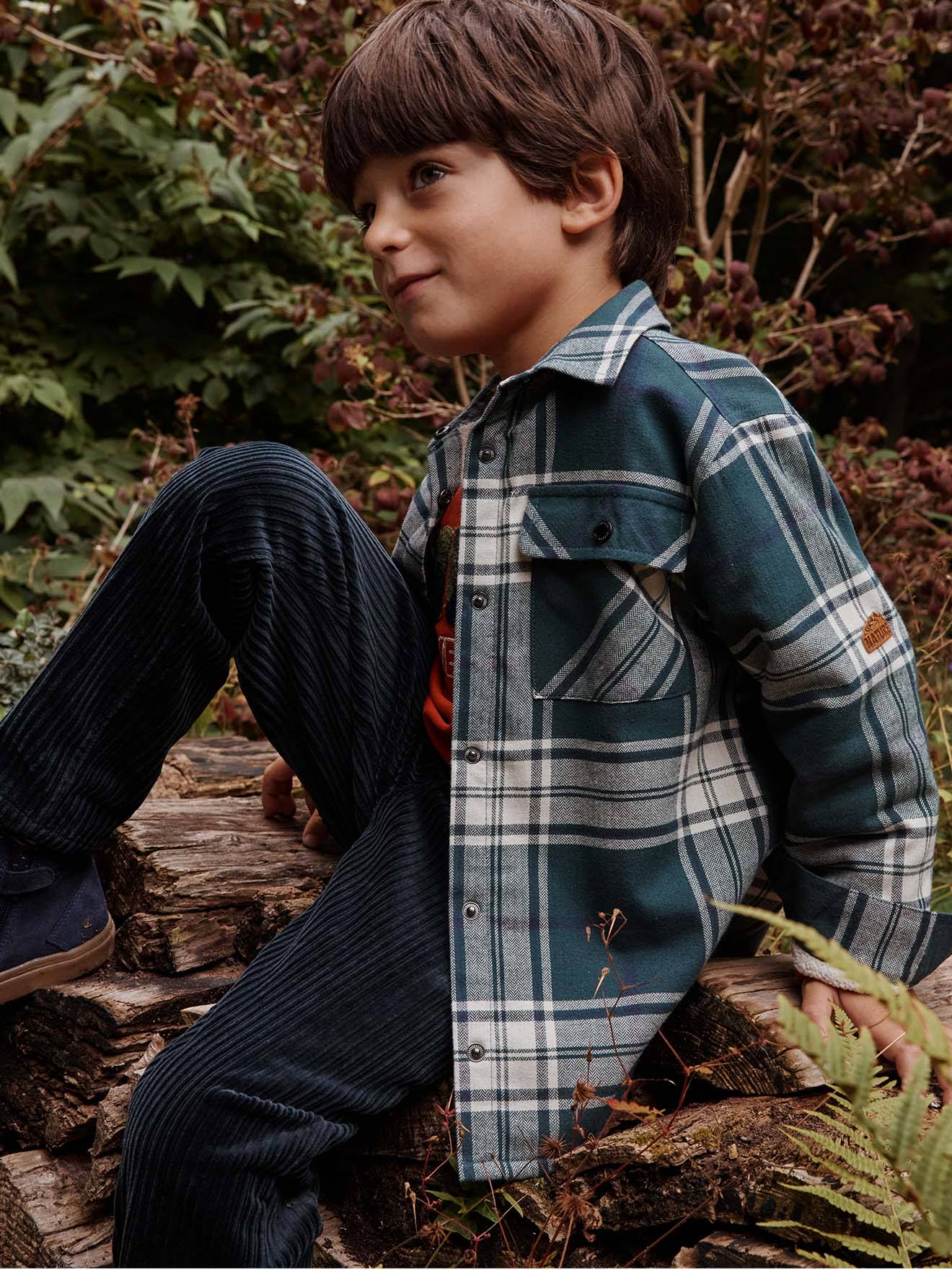 Chemise à carreaux garçon doublée sherpa carreaux vert