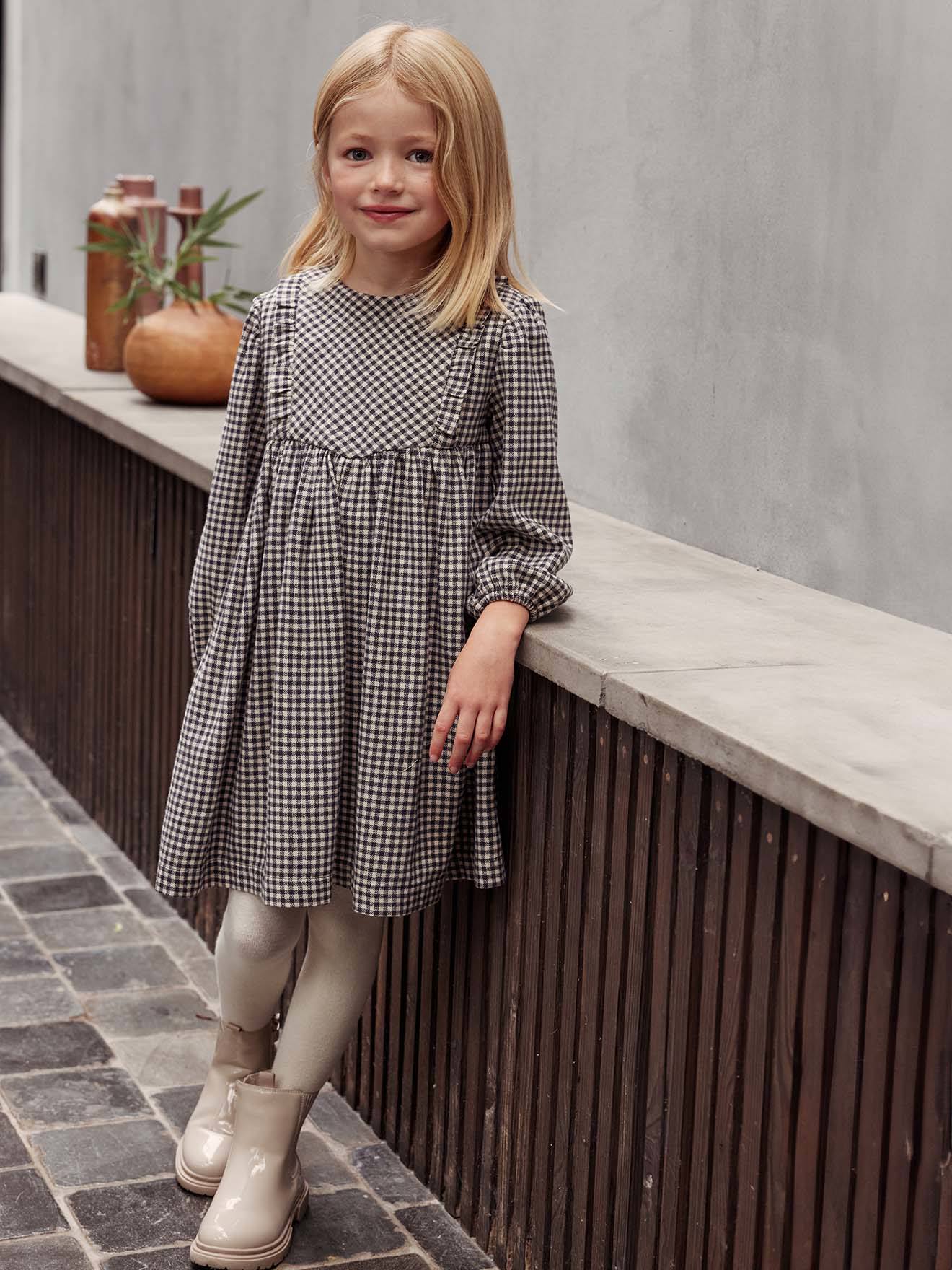 Robe vichy à volants fille carreaux gris