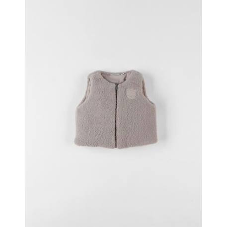 Bébé-Gilet sans manche - Groloudoux® - Taupe - Sherpa - Doux et chaud - Appliqué ourson