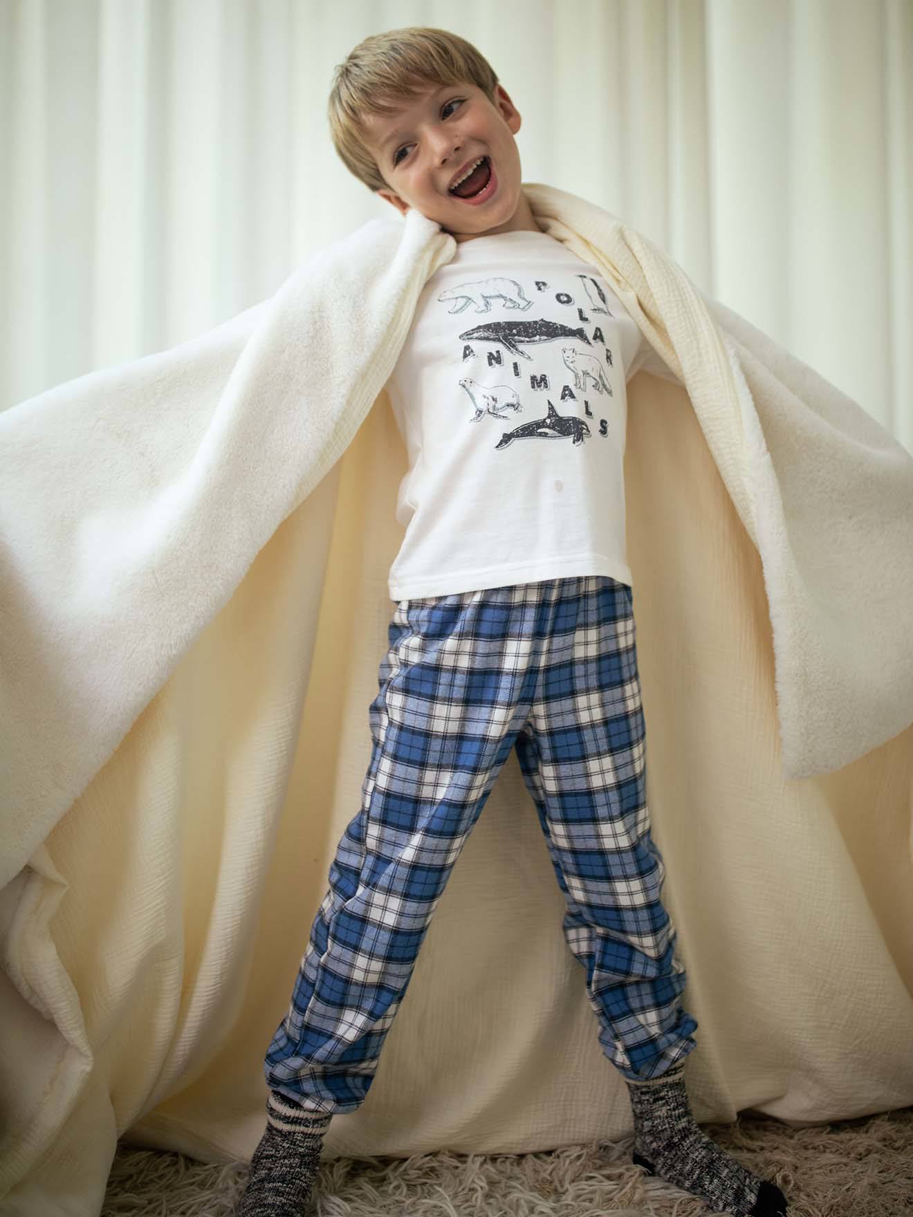 Pyjama animaux polaires flanelle carreaux garçon bleu